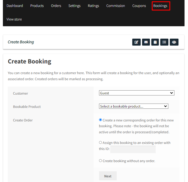 Creating manual bookings for WC Vendors - Tyche Softwares Documentation