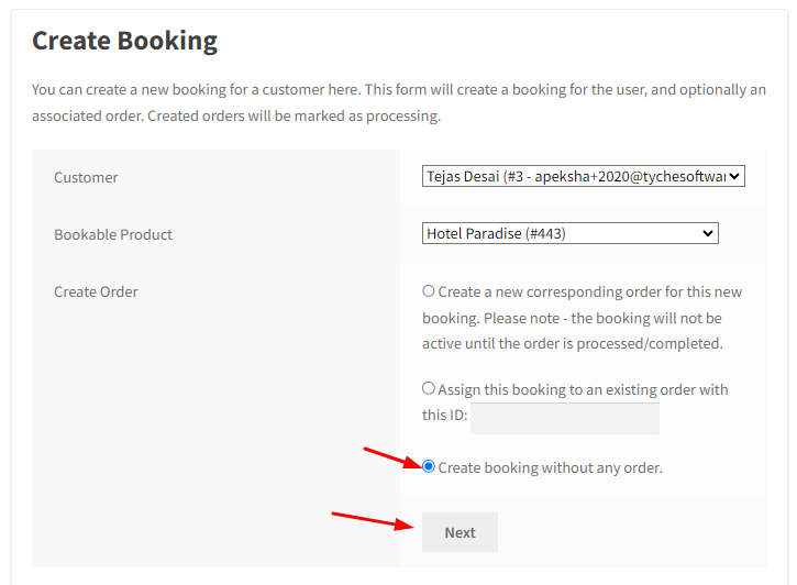 Creating manual bookings for WC Vendors - Tyche Softwares Documentation