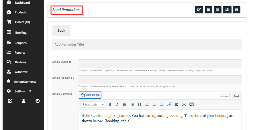 Sending Reminder Emails and SMS for bookings - Tyche Softwares Documentation