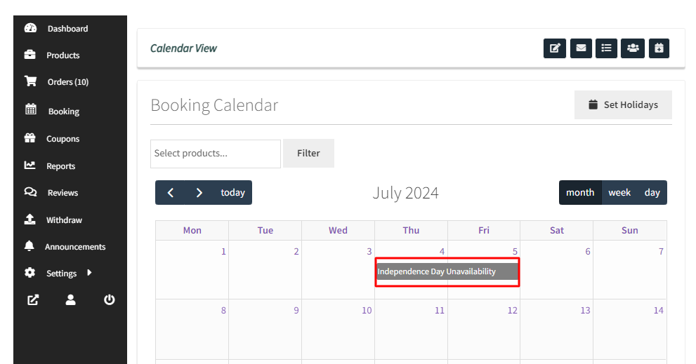 View bookings in the Calendar & set up Holidays for Dokan Vendors - Tyche Softwares Documentation