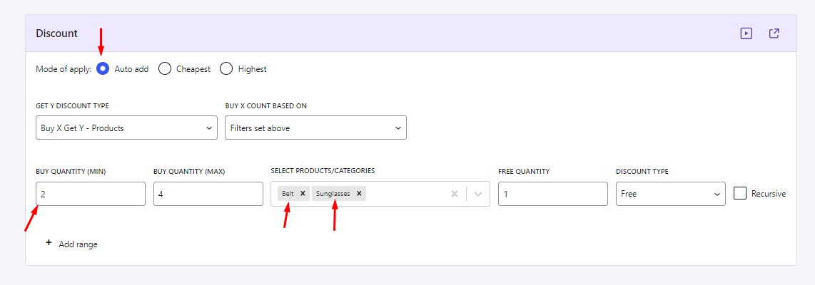 Applying Discounts: Auto Add Products vs. Discounts on Cheapest or Highest Products - Tyche Softwares Documentation