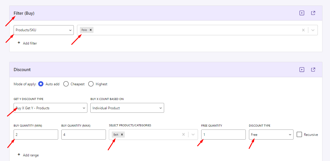 Example of Buy X Get Y discount type