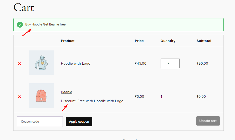 Cart page