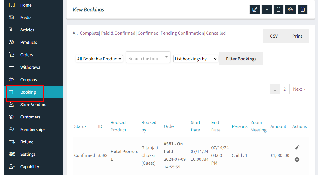 How WCFM Vendors can view booking details - Tyche Softwares Documentation