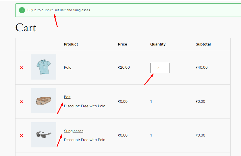 Cart page