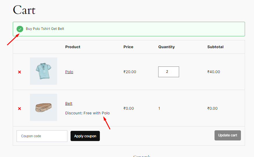 Cart page