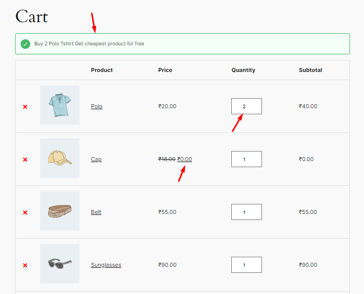 Cart page