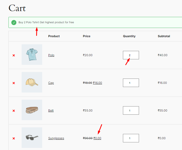 cart page