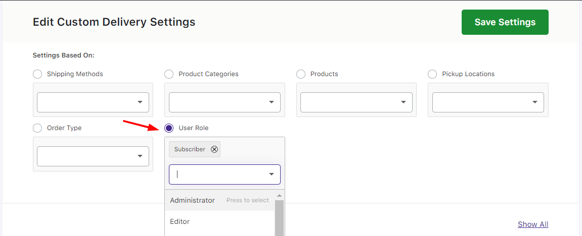 How to create custom delivery schedule based on user roles? - Tyche Softwares Documentation
