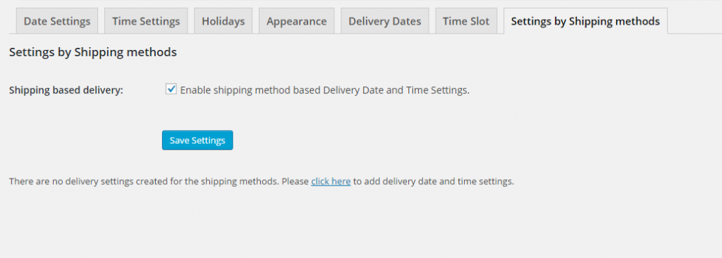 Settings after Shipping based delivery is enabled.