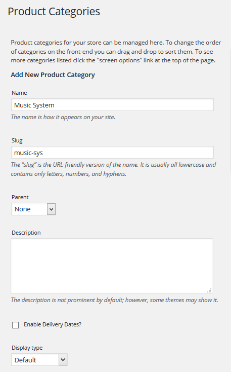 Product Categories Page