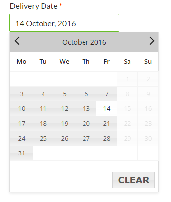 Checkout Page with Delivery Weekdays