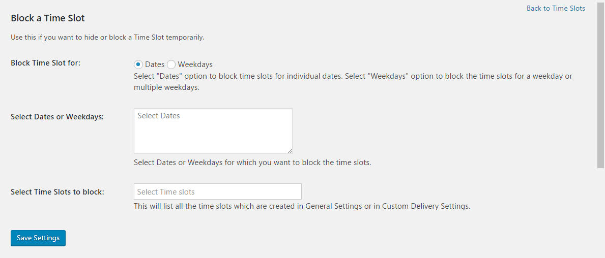 Block a time slot in Order Delivery Date Pro for WooCommerce - Block a Time Slots Section