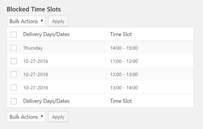 Block a time slot in Order Delivery Date Pro for WooCommerce - Blocked Time Slots List