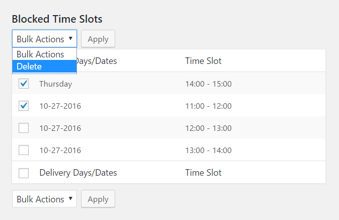 Block a time slot in Order Delivery Date Pro for WooCommerce - Delete Blocked Time Slots