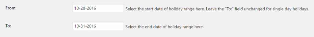 Exclude Holidays 3 Exclude Holidays in Order Delivery Date Pro for WooCommerce plugin - Holiday Range