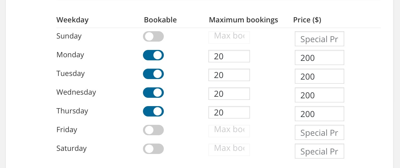 Recurring Weekdays Booking - Tyche Softwares Documentation