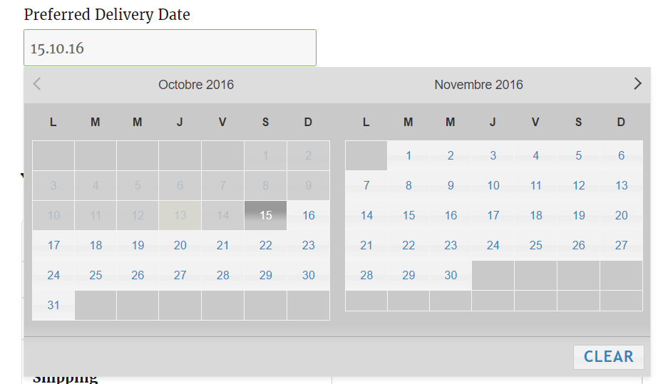 Change Delivery Date calendar in WooCommerce - Number of Months Checkout Page