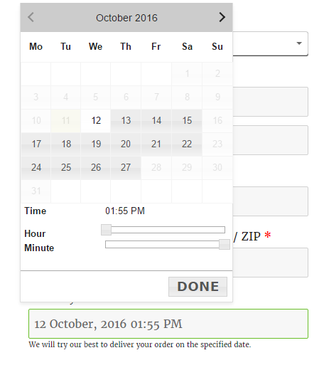 Change Delivery Date calendar in WooCommerce - Time format Checkout Page