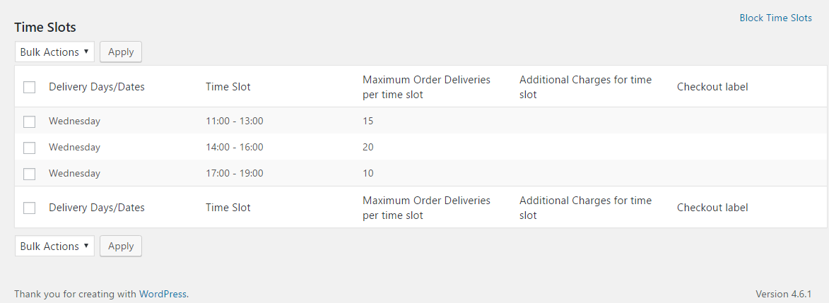 Limit number of Deliveries per time slot in WooCommerce - Time Slots List