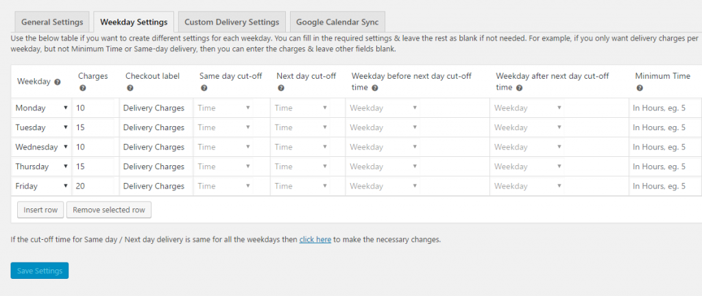 Different delivery settings per weekday in WooCommerce - Weekday Settings