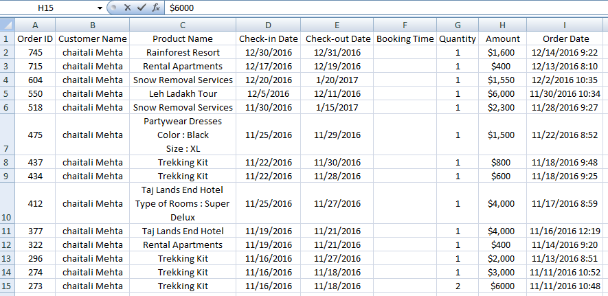 view all your booked services- Bookings in CSV Format view all your booked services- Bookings in CSV Format