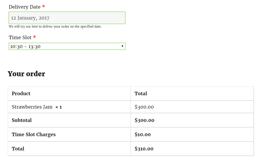 Additional Delivery charges for time slots 4 Additional Charges for time slot and Checkout label: Checkout Page