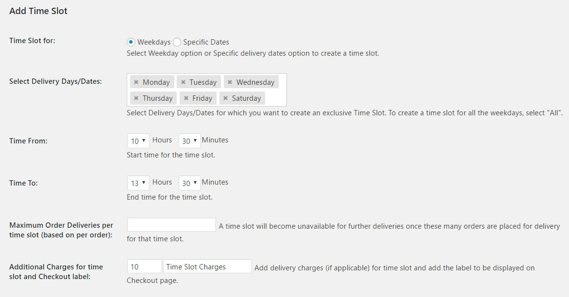 Additional Charges for time slot and Checkout label