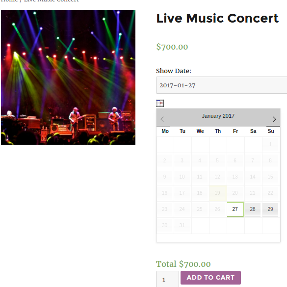 show booking calendar always visible- Frontend of Live Music Concert after Enabling Inline calendar Frontend of Live Music Concert after Enabling Inline calendar