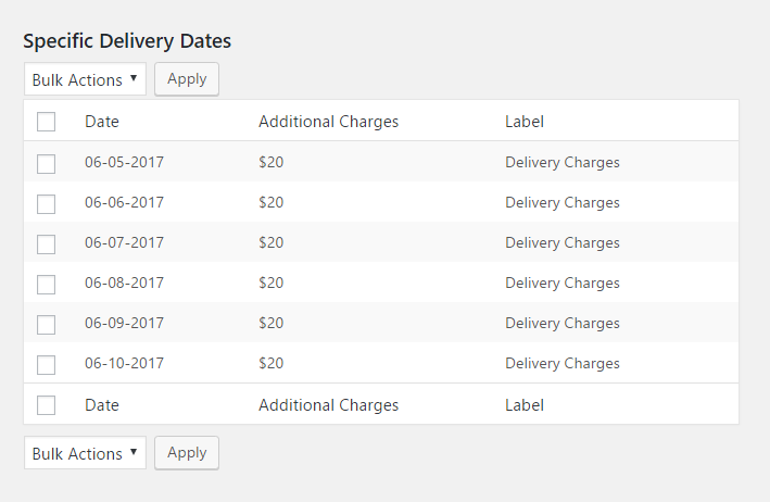 Delivery Charges for Specific Delivery Dates in WooCommerce - Specific Delivery Date List