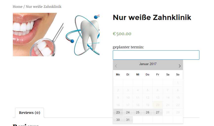 appearance of calendar and booking details- Language changed to German