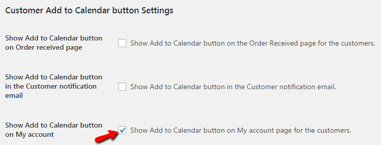 Enable Show Add to Calendar button on My account