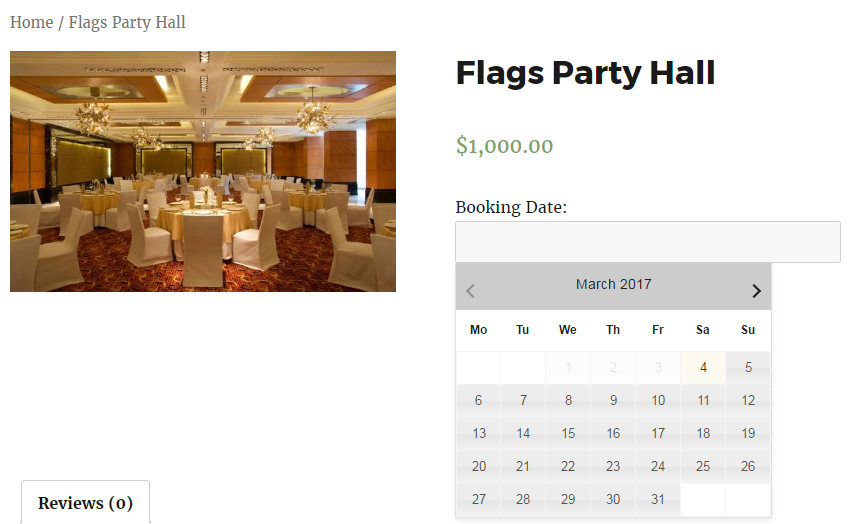 release booking date and time- Frontend of Flags Party Hall