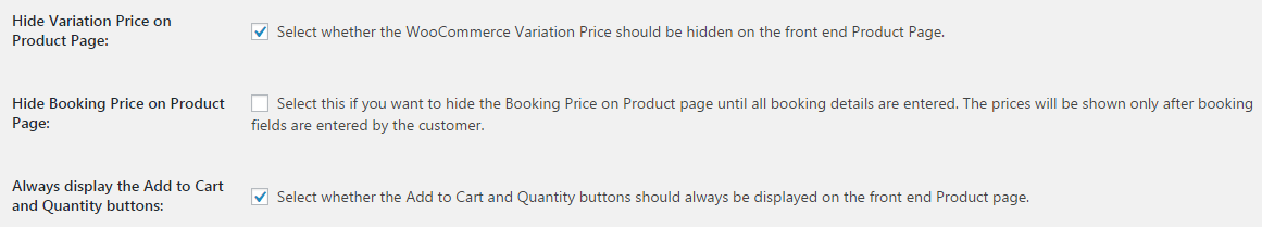 hide Booking and Variation Price on WooCommerce Product Page- Default settings when you install Booking plugin