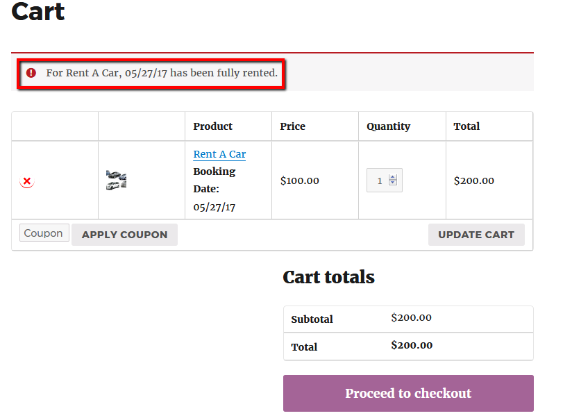 Booking & Appointment Plugin Prevents Overbookings For Your Bookable Services- Cart page of Rent A Car of Customer B