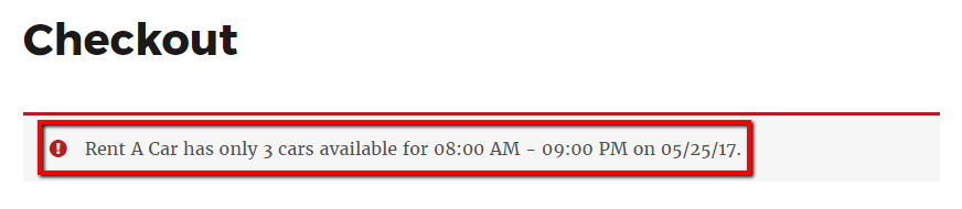 Booking & Appointment Plugin Prevents Overbookings For Your Bookable Services- Limited Availability error message for a time slot on Checkout page