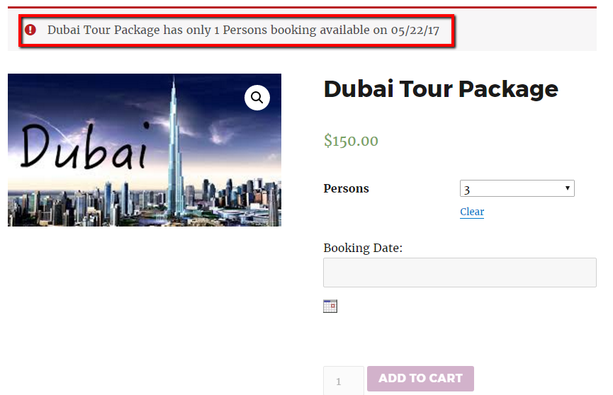 Booking & Appointment Plugin Prevents Overbookings For Your Bookable Services- Limited Availability Error Message for a date when attribute level lockout is set on Product page of Customer B
