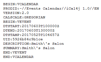 add your bookings to external calendar applications using ICS files- Content of ICS File