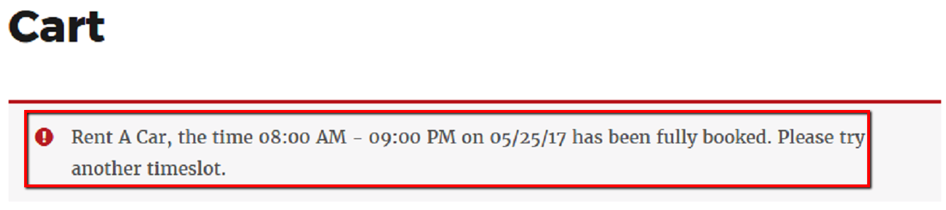 Booking & Appointment Plugin Prevents Overbookings For Your Bookable Services- Cart page of Rent A Car with time slot of Customer B