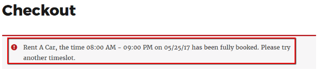 Booking & Appointment Plugin Prevents Overbookings For Your Bookable Services- Checkout page of Rent A Car with time slot of Customer B