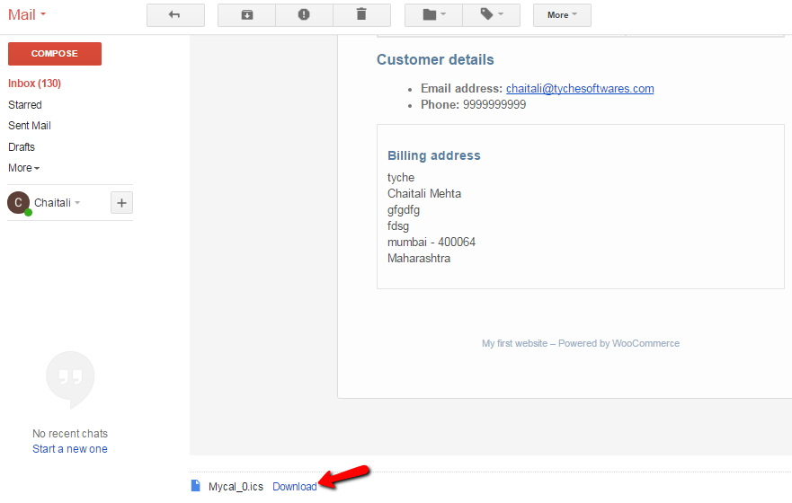add your bookings to external calendar applications using ICS files- Email Notification