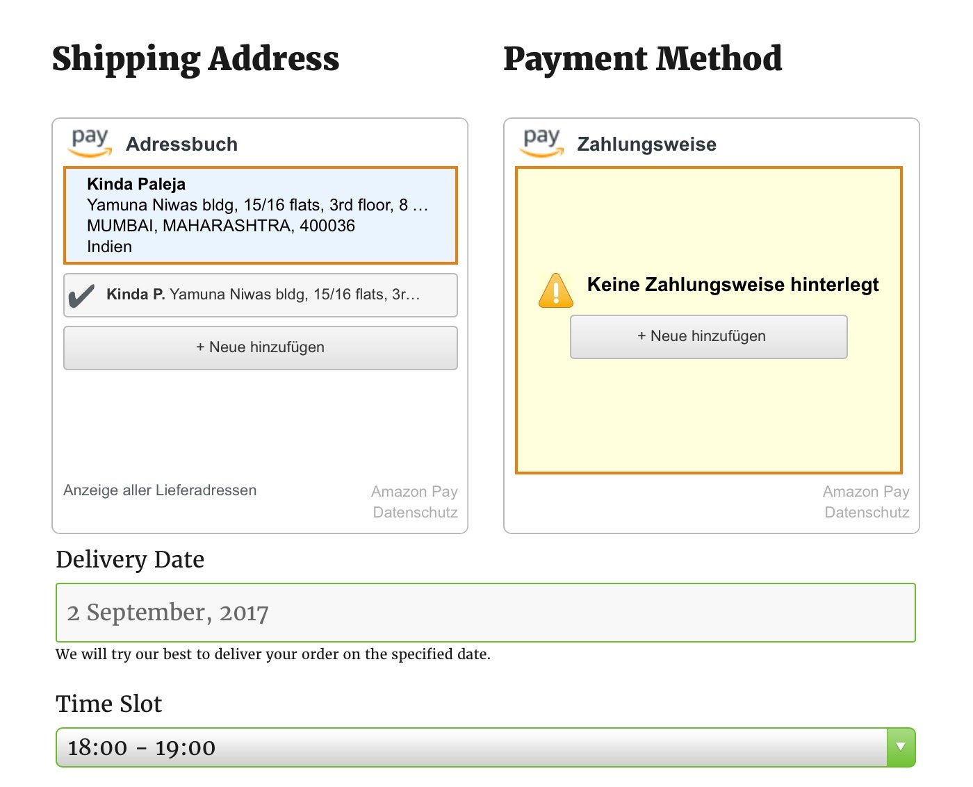 Allowing customers to choose delivery details on Amazon Checkout page