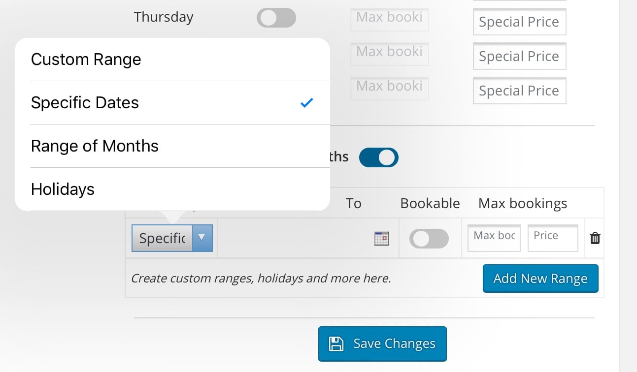 Specific Dates Booking - Tyche Softwares Documentation