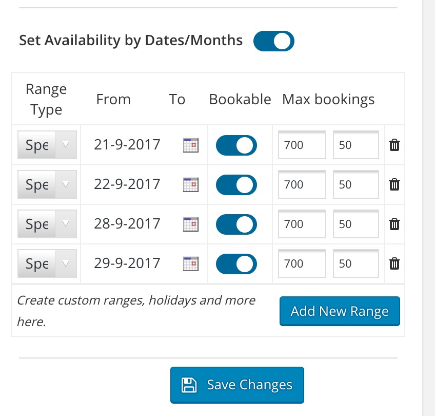 Specific Dates Booking - Tyche Softwares Documentation