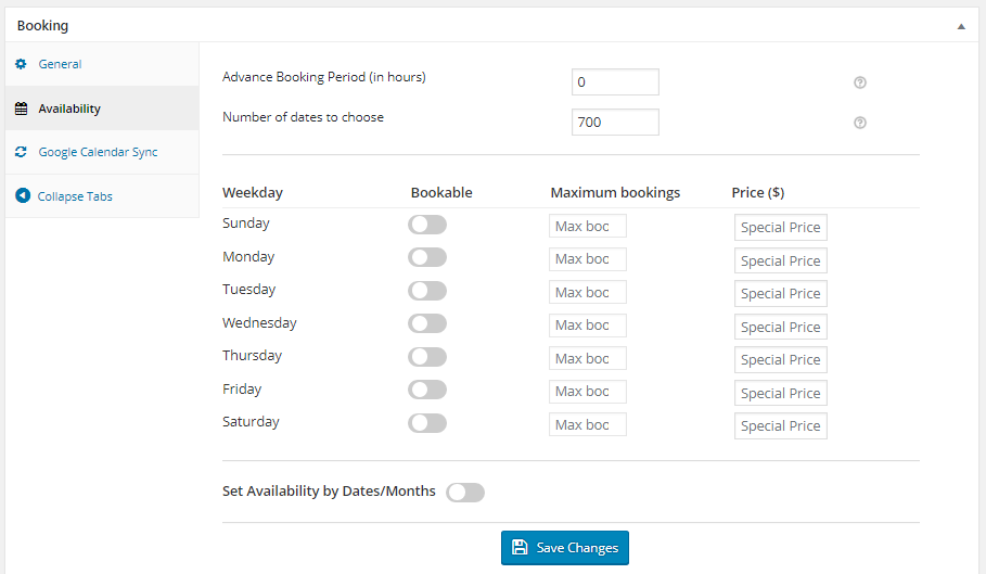 Specific Dates Booking - Tyche Softwares Documentation