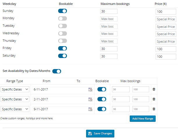 Specific Dates & Recurring Weekdays Booking - Tyche Softwares Documentation