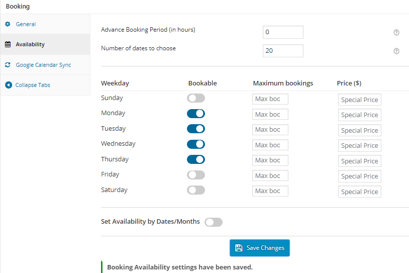 Recurring Weekdays Booking - Tyche Softwares Documentation