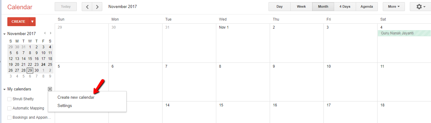 Create Calendar - import events from google calendar