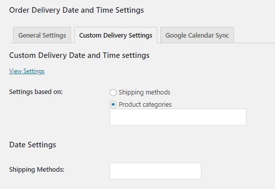 Custom Delivery Settings in combination - Tyche Softwares Documentation