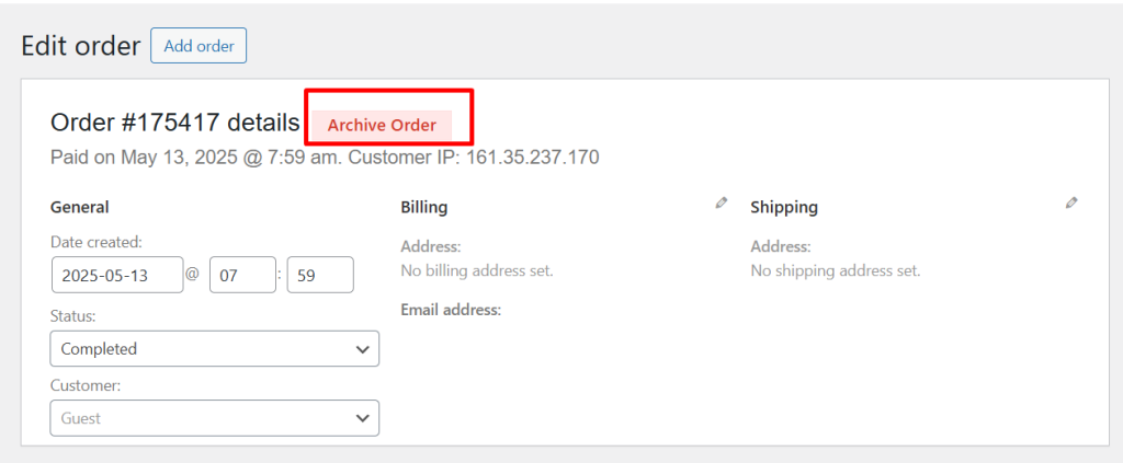 Archive Order Individually